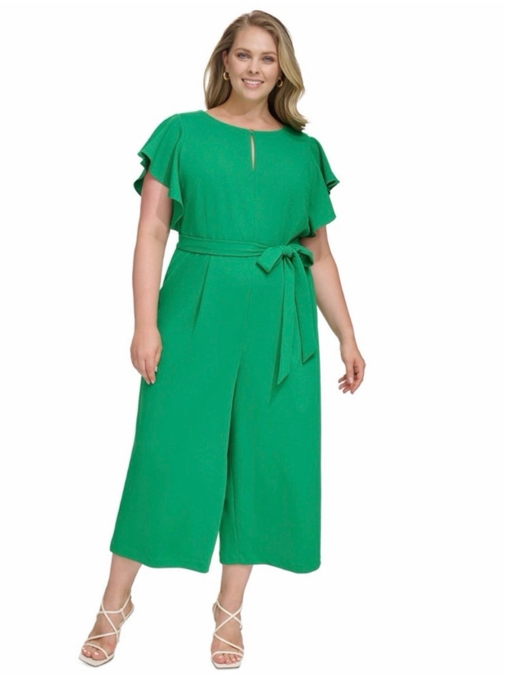 DKNY Emerald Green Belted Wide-Leg Jumpsuit